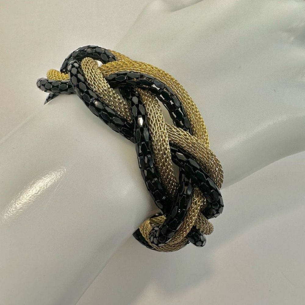 Black and gold tone braided bracelet
